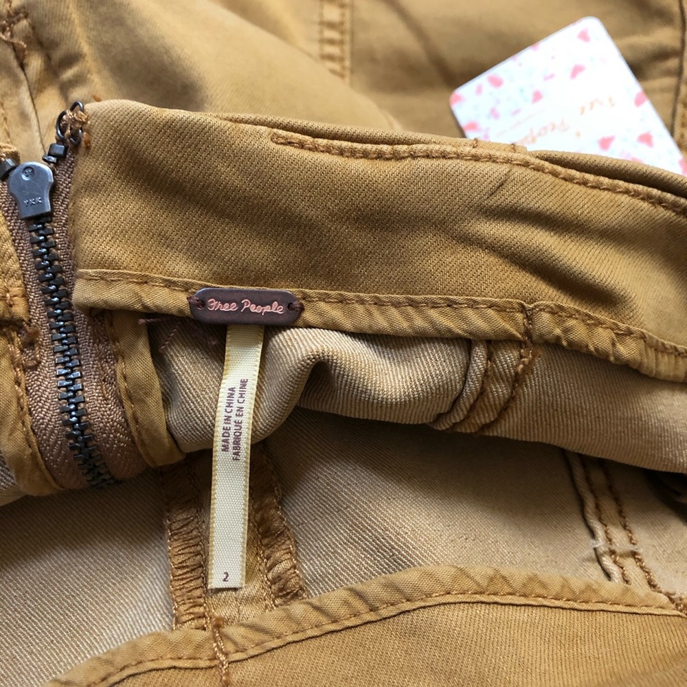 Free People Gold Fields Stretch Denim Skirt Mustard Contrast Stitch Size 2 NWT - Picture 4 of 9
